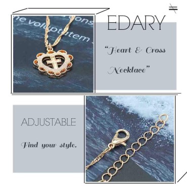 Edary Heart Necklace Cross Pendant Necklaces Gold Jewelry Accessories for Women and Girls.