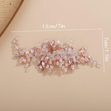 Chargances Wedding Crystal Hair Comb Bridal Leaf Pearl Hair Vine Side Comb Rhinestone Beaded Hair Accessories Headpiece for Wedding Prom Festival Bridesmaid for Women and Girls