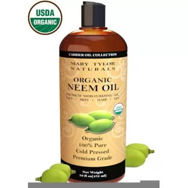 Mary Tylor Naturals Organic Neem Oil (16 oz), USDA Certified, Cold Pressed, Unrefined, Premium Quality, 100% Pure Great for Skincare and Hair Care