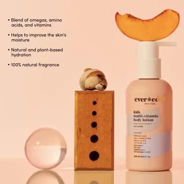 Evereden Kids Body Lotion: Cool Peach, 6.8 fl oz | Plant-Based, Natural, Non-Toxic, & Organic | Multi-Vitamin Skin Moisturizer for Kids