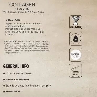 Lawrens Collagen Elastin Cream with Antioxidant Vitamin E & Shea Butter Cosmetics - Hydration - Firmness - Elasticity - 4 oz