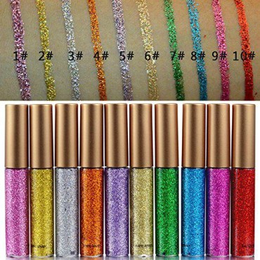 Liquid Eyeliner Glitter Liquid Eyeliner Metallic Shimmer Eyeshadow, Long Lasting Waterproof Makeup Eyeliner Color Silver Gold Blue Green Red Orange Purple Pink?3?