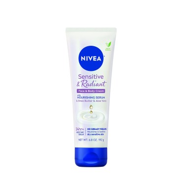 NIVEA Sensitive and Radiant Face and Body Cream, Face Cream for Dry Skin, Body Cream for Sensitive Skin, 6.8 Ounce Tube, Pack of 3