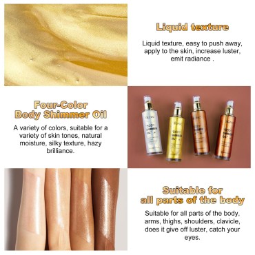 PEDSCBG Body Shimmer Oil-Body Luminizer,Lasting Moisturizing High Glossy for Face & Body, Body Glitter Oil is A Must-Have for Partying and Dating Outdoors (Gold)