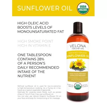 velona USDA Certified Organic Sunflower Oil - 64 o...