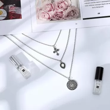 Edary Vintage Cross Pendant Necklace Sun Layered Necklaces Gemstone Jewelry Accessories for Women and Girls.