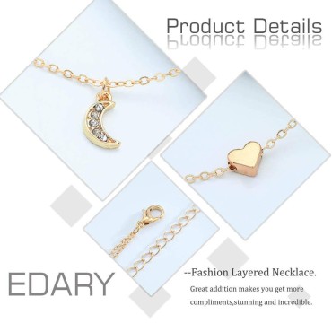 Edary Boho Moon Necklace Heart Pendant Necklace Gold Jewelry Accessories for Women and Girls.
