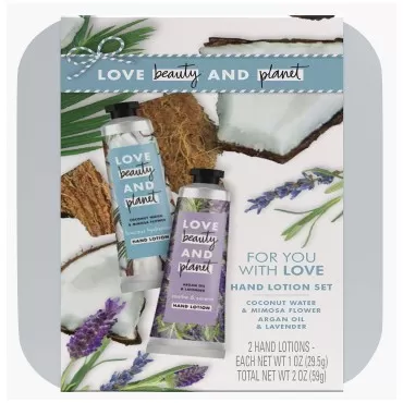 Love Beauty And Planet Hand Lotion Gift Set Coconut Water Mimosa + Lavender Argan Oil Vegan, Certified Cruelty Free, No Parabens, Sulfate Free 2 Count