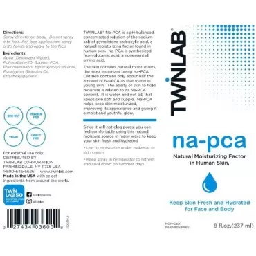 Twinlab Na-Pca Spray - Eucalyptus Oil Body Mist for Women & Men to Support Skin Hydration - 8 fl oz (Pack of 2)