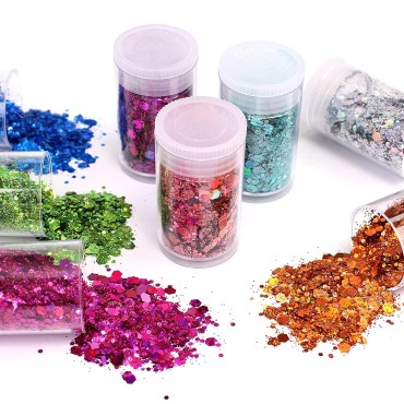 Chunky and Fine Glitter Mix, Estanoite 36 Colors Chunky Sequins & Fine Glitter Powder Mix, Iridescent Glitter Flakes, Cosmetic Makeup Glitter for Face Body Eye Nail Art, Loose Glitter for Resin Epoxy