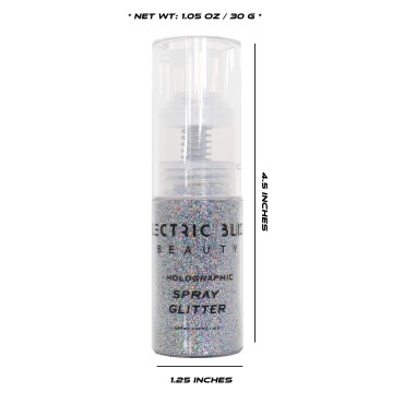 Electric Bliss Beauty Holographic Silver Glitter Spray - Shiny Body Glitter Spray, Hair Glitter Spray for Hair & Body Face Glitter, Eye Glitter, Rave Glitter Festival Accessories