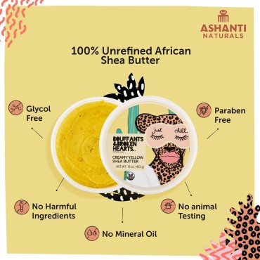 Ashanti Naturals Creamy Yellow Shea Butter Whipped Body Butter | Grade A, 100% Natural African Raw Shea Butter for Dry Skin, Face and Hair (15oz)