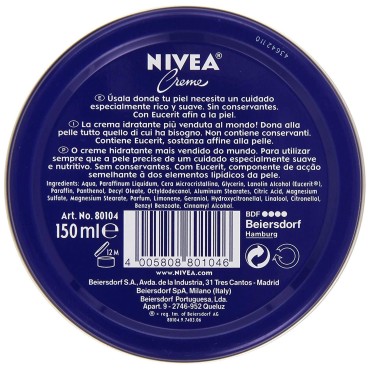 Nivea 150ml Cream: Glycerin-Panthenol Moisturizer for All Skin Types & Tones, Softening Whole Body Lotion