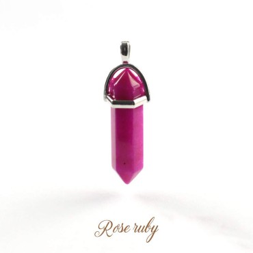 Anglacesmade Bullet Shape Gemstone Choker Necklace Hexagonal Pointed Reiki Chakra Pendant Leather Necklace Bohemian Jewelry for Women and Girls (Rose Ruby)