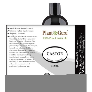 Castor Oil 16 fl. oz. Unrefined, 100% Pure Natural Hexane-Free, USP Grade, Hair Growth, Eyebrows and Eyelashes. Skin, Face and Body Moisturizer.