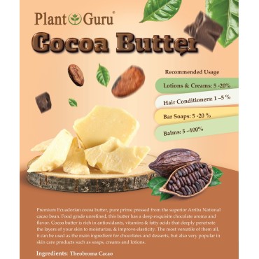 Raw Cocoa Butter 2 lbs. Bar - 100% Pure Natural Unrefined FOOD GRADE Arriba Nacional Cacao Bean, Great For Chocolate Making, Soap, Lip Balm and Moisturizer For DIY Body Butters