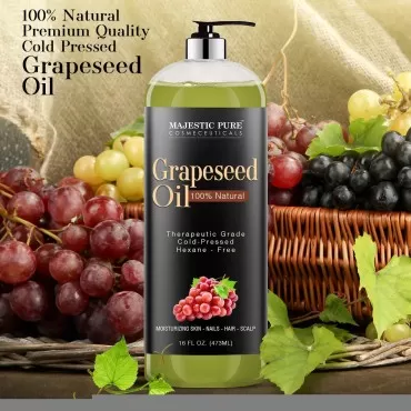 MAJESTIC PURE Grapeseed Oil, Pure & Natural Massage and Carrier Oil, Skin Care for Sensitive Skin, Light Silky Moisturizer for All Skin Types - 16 fl. oz.