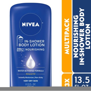 Nivea Nourishing In Shower Lotion, Body Lotion for Dry Skin, 13.5 Fl Oz Bottle(Pack of 3)