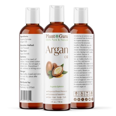 Argan Oil 4 oz. Morocco Virgin, Cold Pressed 100 Pure Natural - Stimulates Hair Growth, Skin, Face And Body Moisturizer.