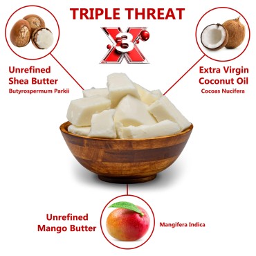 Triple Threat Body Butter 3 lbs. Bulk - Blend of Shea, Mango & Coconut Oil - 100% Pure Natural Raw Unrefined Moisturizer For Dry Skin, Face And Hair. Great For Lip Balm and Soap Making