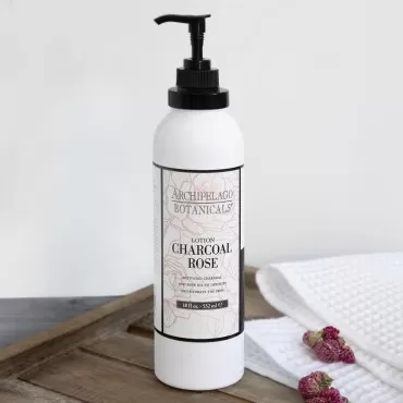 Archipelago Botanicals Charcoal Rose Lotion | Hydrating Daily Body Lotion for Soft, Smooth Skin | Free From Parabens, Phthalates and GMOs (18 oz)