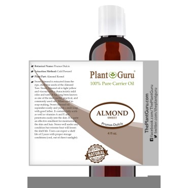 Sweet Almond Oil 4 oz Cold Pressed Carrier 100% Pure Natural For Skin, Body, Face, and Hair Growth Moisturizer. Great For Creams, Lotions, Lip balm and Soap Making