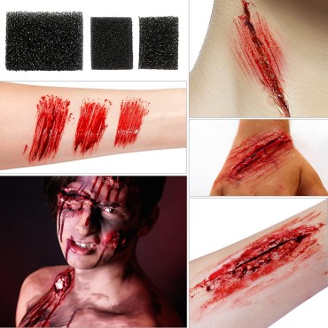 DE'LANCI Pro SFX Makeup Scars Wax kit,Halloween Special Effects Stage Fake Wound Moulding Skin Wax (60g/2.12 Oz) with Spatula + Black Stipple Sponge + Fake Blood(30g/1.06 oz) + 10ml Skin Extension Oil