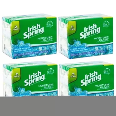 Irish Spring Deodorant Bar Soap Moisture Blast with HydroBeads, 3.75oz, 8 Bars
