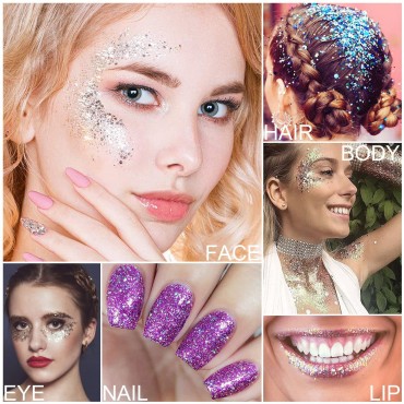 Body Glitter Makeup Set, 2Pcs Mermaid Sequins Face Glitter Gel Makeup for Body, Hair, Face, Nail, Eyeshadow, Long Lasting Waterproof Liquid Glitter Gel Total 10 Colors Available (#8 RED, 2PCS)