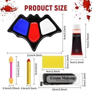 6 pcs Halloween Family Makeup Kit - Face Body Paint with Liquid Blood Gel,Multicolour Pigments,Makeup Tools and More Easy On Makeup Set Realistic Washable Special Effects SFX Cosplay Accessories
