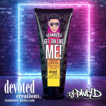 Devoted Creations DJ Pauly D Get Tan Like Me! Dark Tanning Lotion - Double Dark ‘Tan Goals’ Bronzing Blend - Remixed with Positively Energizing Antioxidants VIP Color Club Tattoo and Tan Fade Protectors - 6.78 oz.