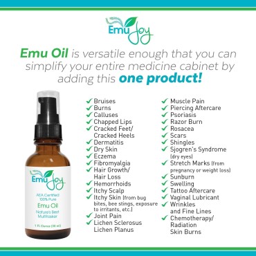 Ethically Sourced Emu Oil for Chemo & Radiation Burns LS Piercing Aftercare Tattoo After Care Face & Body Moisturizer TSW Red Skin Syndrome Lichen Sclerosus Relief 100% Pure AEA Certified