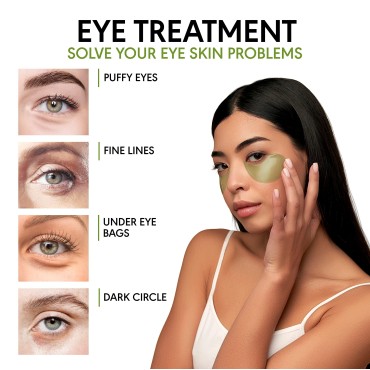 KINPUR ORGANIC COSMETICS Green Tea Under Eye Patches for Wrinkles and Eye Bags - Eye Masks for Dark Circles and Puffiness with Collagen, Hyaluronic Acid - Under Eye Mask for All Skin Types, 30 Pairs