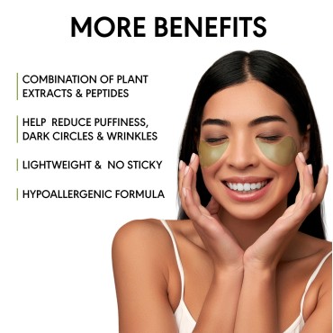 KINPUR ORGANIC COSMETICS Green Tea Under Eye Patches for Wrinkles and Eye Bags - Eye Masks for Dark Circles and Puffiness with Collagen, Hyaluronic Acid - Under Eye Mask for All Skin Types, 30 Pairs