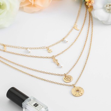 Edary Boho Layered Necklace Cross Pendants Gold Pendants Beaded Necklace for Women and Girls.