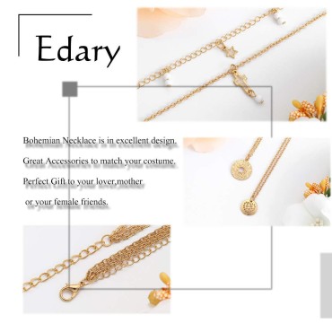 Edary Boho Layered Necklace Cross Pendants Gold Pendants Beaded Necklace for Women and Girls.