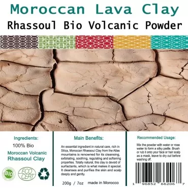 FERIHA Moroccan Rhassoul Bio Clay Powder, Organic Facial Body & Hair Mask. Fight Acne, Cleanse Impurities, & Improve Skin Elasticity.