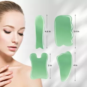 Zipsten Guasha Massage Tool, 4 Pcs Gua Sha Facial Tool, Gua Sha Facial Tool for Back, Arm, Neck and Body Perfect Tool for Acupuncture Therapy, Trigger Point Treatment and Facial Slimming
