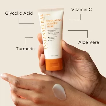 InstaNatural Glycolic Acid Exfoliating Face Mask, Exfoliating Face Scrub and Skin Care Mask, Pore Minimizer & Blackhead Remover with Vitamin C and Turmeric