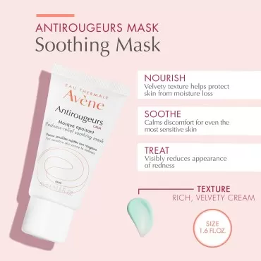 Eau Thermale Avène Antirougeurs CALM Soothing Repair Mask, Soothes Redness Prone Skin, Tinted Green, Hypoallergenic, 1.6 Fl Oz (Pack of 1)