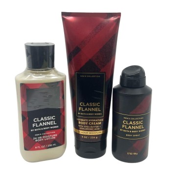 Bath & Body Works CLASSIC FLANNEL 3-piece Gift Set for Men with a Red Bow for Holiday & Gifts - Body Lotion, Body Cream and Body Spray