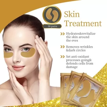 Under Eye Patches - 30 Pairs Under Eye Masks for Dark Circles and Puffiness, 24k Gold Dark Circles Under Eye Treatment for Women, Undereye Gel Patches Under Eye Bags - Reduce Wrinkles Anti-Aging