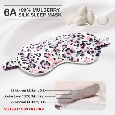 MANSPHIL Mulberry Silk Eye Sleeping Mask, Leopard ...