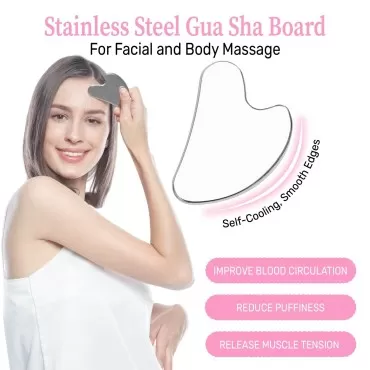 Fuasha Stainless Steel Guasha Face Roller - Premium Gua Sha Facial Tools Metal Face Roller Set - Lymphatic Drainage Massage Scraping Board - Face Body Massaging Tool - Skincare Bundle
