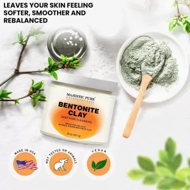 MAJESTIC PURE Bentonite Clay - Indian Healing Clay - Deep Pore Cleansing Mask - Clay Mask for Face, Hair, Acne, Detoxify and Skin Care - Sodium Bentonite Powder - Facial Mask for Men & Women - 20 oz