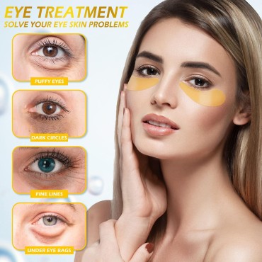 24k Gold Eye Masks-with Collagen Under Eye Patches, Dark Circles Under Eye Gel Treatment Masks, Under Eye Pads For Puffy Eyes,Under Eye Bags ,Anti-Wrinkle, Moisturizing Improves Elasticity 30 PAIRS