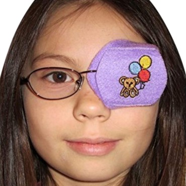 Eye Patch for Kids to Treat Amblyopia / Lazy Eye - Teddy Bear with Balloons- Orthoptic cloth eye patch which slides over glasses by Amblyo-Patch Ltd