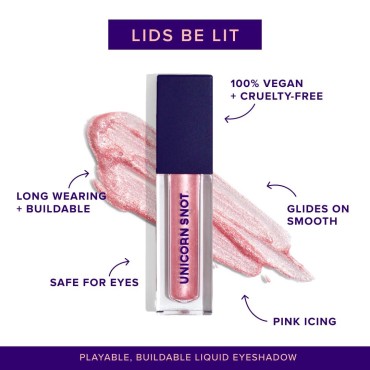 UNICORN SNOT Eyelighter: Liquid Eyeshadow Makeup Buildable Glitter Eyeshadow Metallic Eyes Festivals Rave Makeup Holiday Stocking Stuffers Christmas Gift - Cruelty Free 0.17oz/5mL (Pop/Metallic Pink)