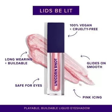 UNICORN SNOT Eyelighter: Liquid Eyeshadow Makeup Buildable Glitter Eyeshadow Metallic Eyes Festivals Rave Makeup Holiday Stocking Stuffers Christmas Gift - Cruelty Free 0.17oz/5mL (Pop/Metallic Pink)