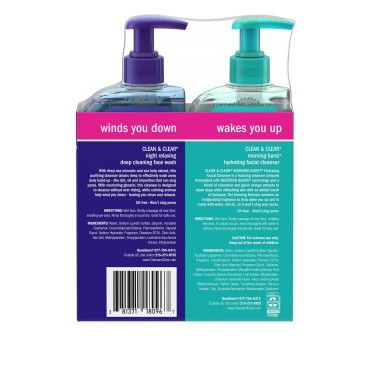 Clean & Clear 2-Pack Day & Night Daily Face Cleansers, Morning Burst Hydrating Facial Cleanser & Night Relaxing Deep Cleansing Face Wash, Oil-Free & Won't Clog Pores, 2 x 8 fl. oz